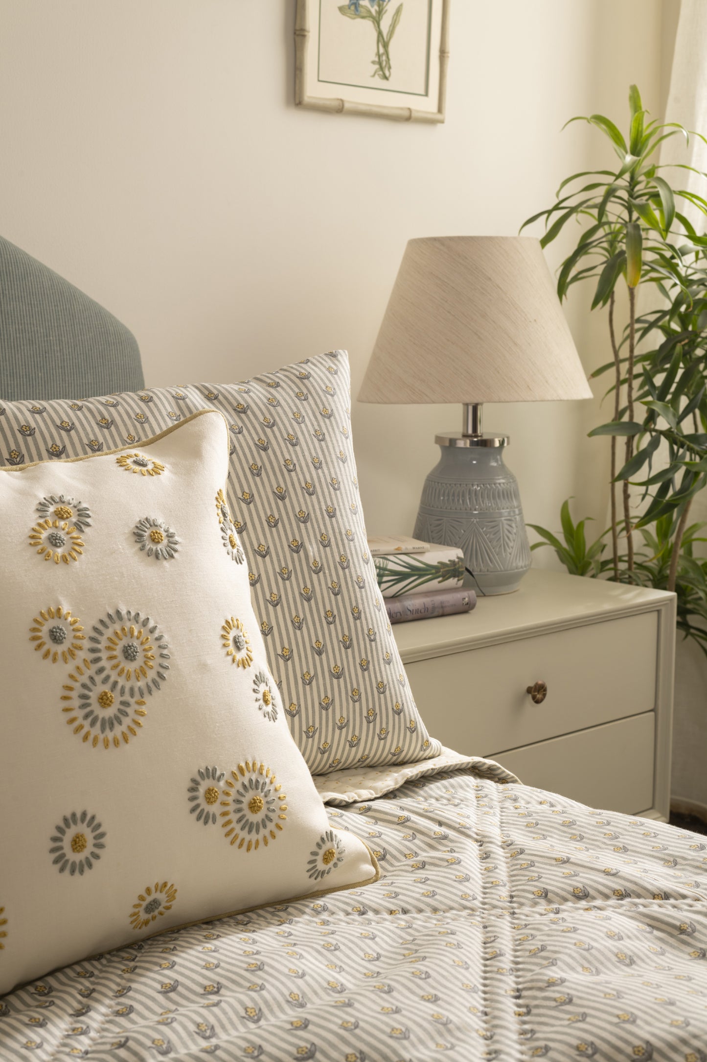 Floral Stripe in Seafoam Bedcover